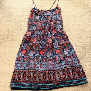 American Eagle Navy Blue and Red Boho Sundress